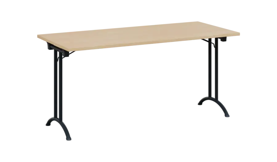 SLA 160 lak skládací jednací stůl 1600x700, deska 25 mm, podnož černý lak, deska bříza světlá